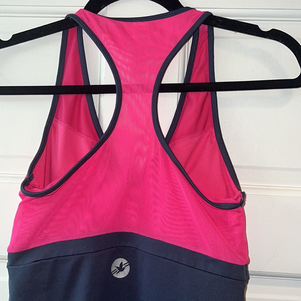 Aerie American Eagle Racerback Vneck Tank w/Mesh Size Medium Grey/Bright Pink - Picture 4 of 10